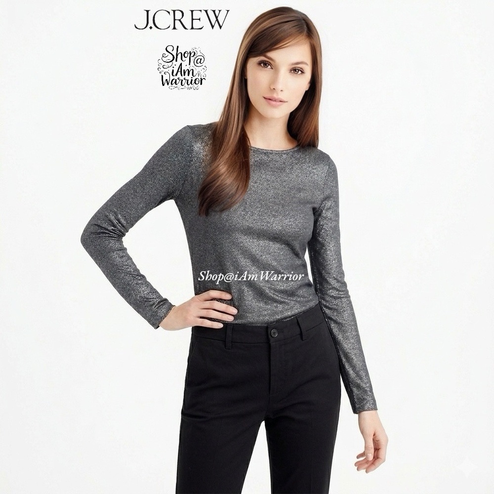 J.Crew shimmer silver/charcoal gray long sleeve boatneck t-shirt shop@iamwarrior